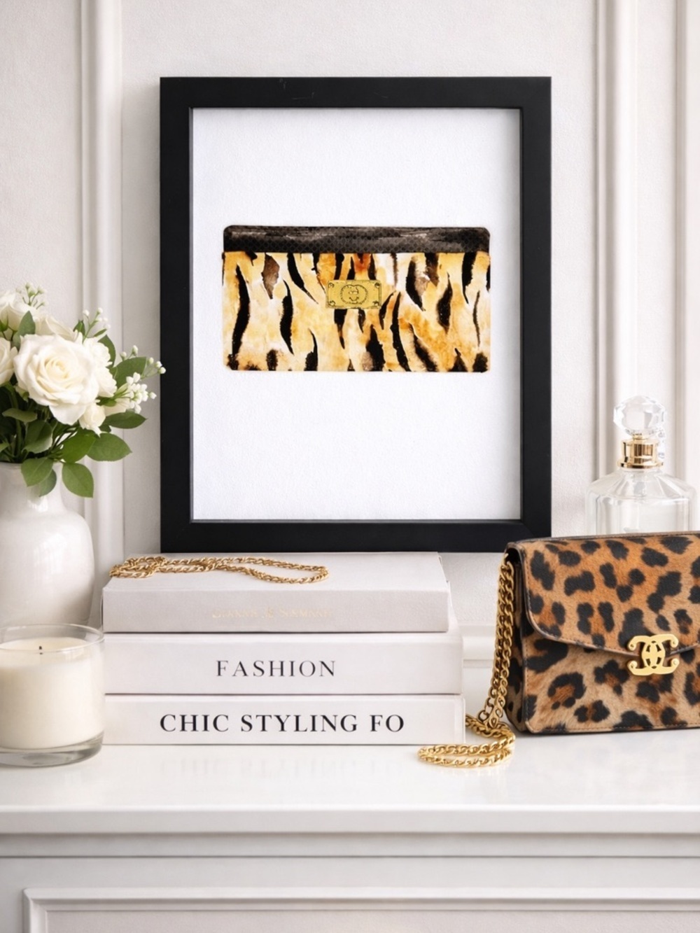 Animal Print Clutch Wall Art Framed 9x11 Leopard Tiger Luxe Fashion Decor Black